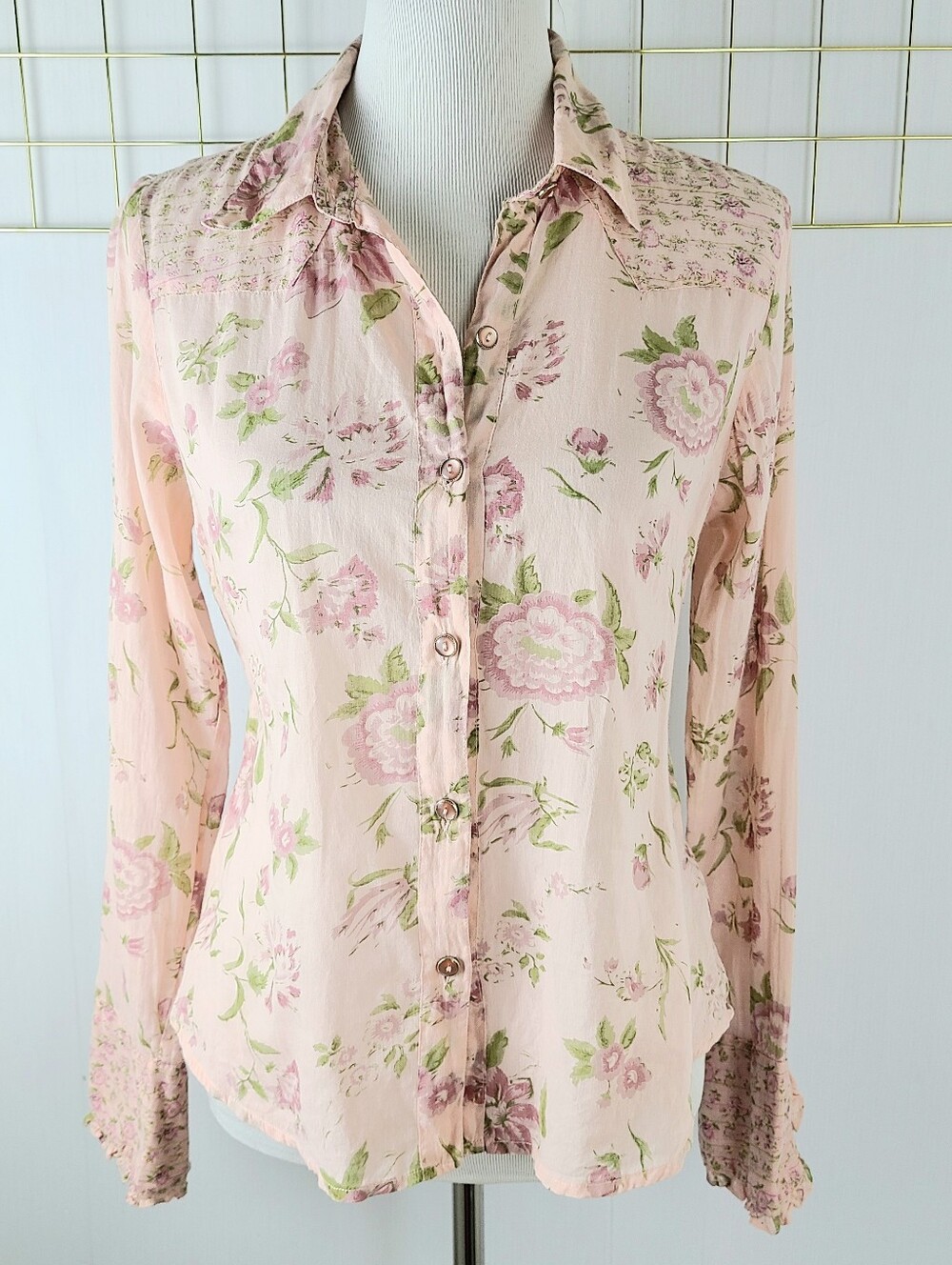 FANG Y2K Western Flare Cuff Vintage Button-Up Floral Print Shirt